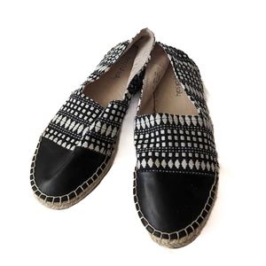 Long tall Sally espadrilles black and white woven fabric size 11 NWT